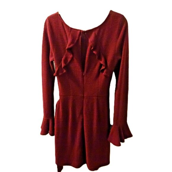Lulu's Exclusive Burgundy Faux Wrap Long Bell Sleeve Women‎ Sweater Dress Med - Picture 5 of 9